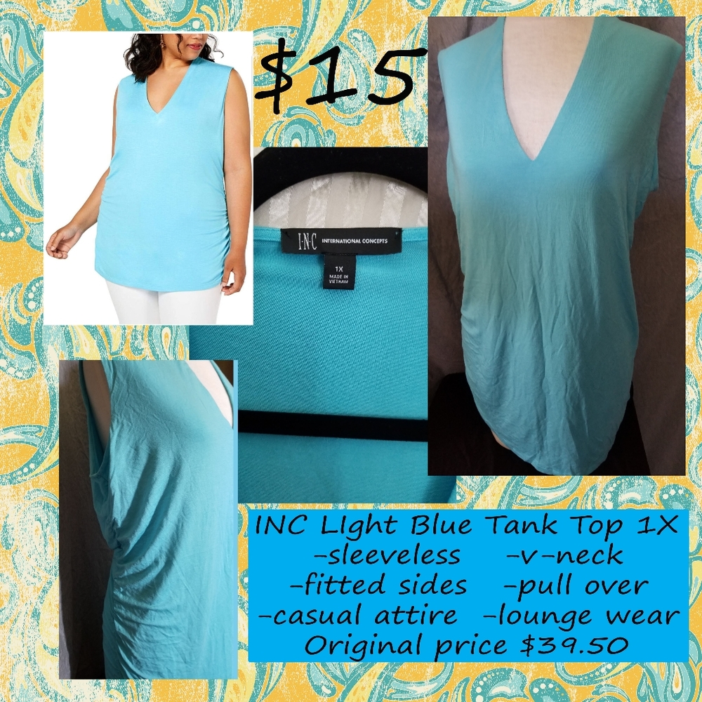 INC Light Blue Tank Top 1x